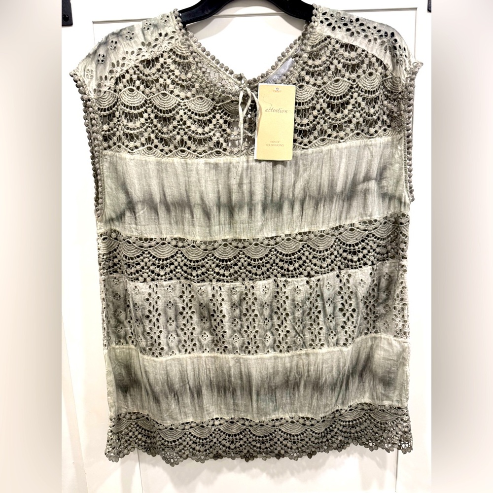 DTLM 100% Cotton Sleeveless Crocheted Top, NWT